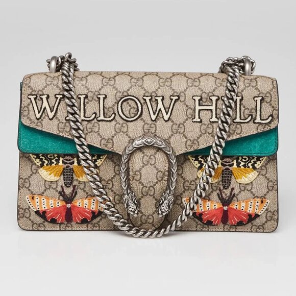 Gucci Beige/Green GG Supreme Canvas/Suede Embroidered Patch Small Dionysus Sh... - Picture 1 of 12